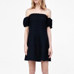 Zara Off Shoulder Puff Dress Mini (Black)